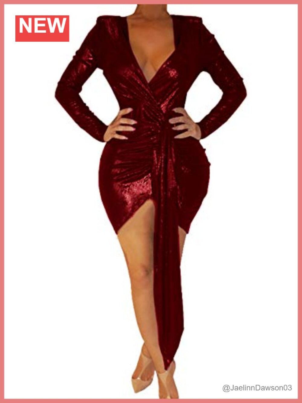 Women's Sexy Bodycon Mini Dress Deep V Neck Ruched Sparkly Long Sleeve Club